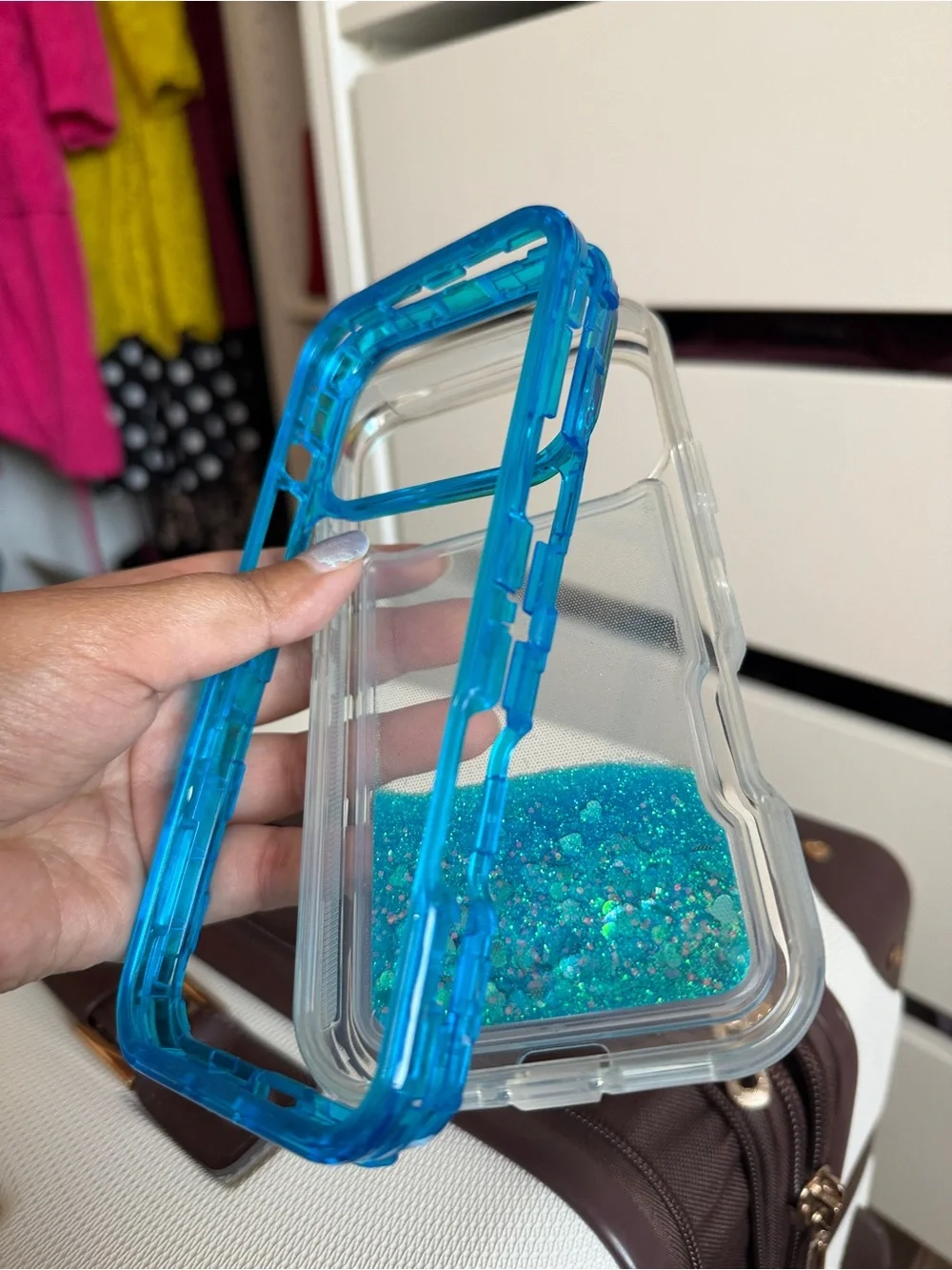 Blue Glitter Shock-Absorbent Phone Case with Clear Bumper 17 pro max